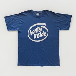 Hentai Inside Intel Parody T-Shirt Size Medium Blue Anime Humor Gildan Adult